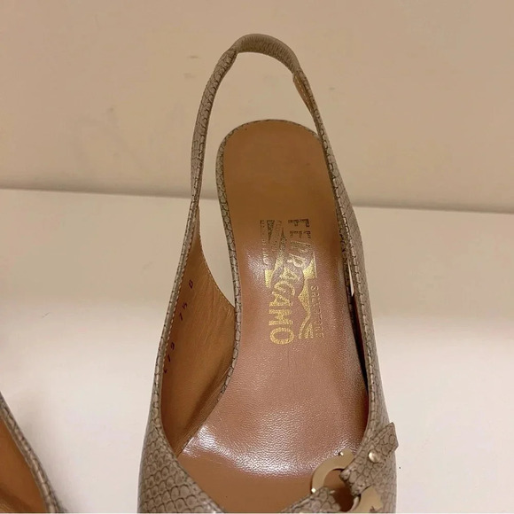 FERRAGAMO Women’s Heeled Sling Back with Gancini VINTAGE kitten heels designer - Picture 7 of 12